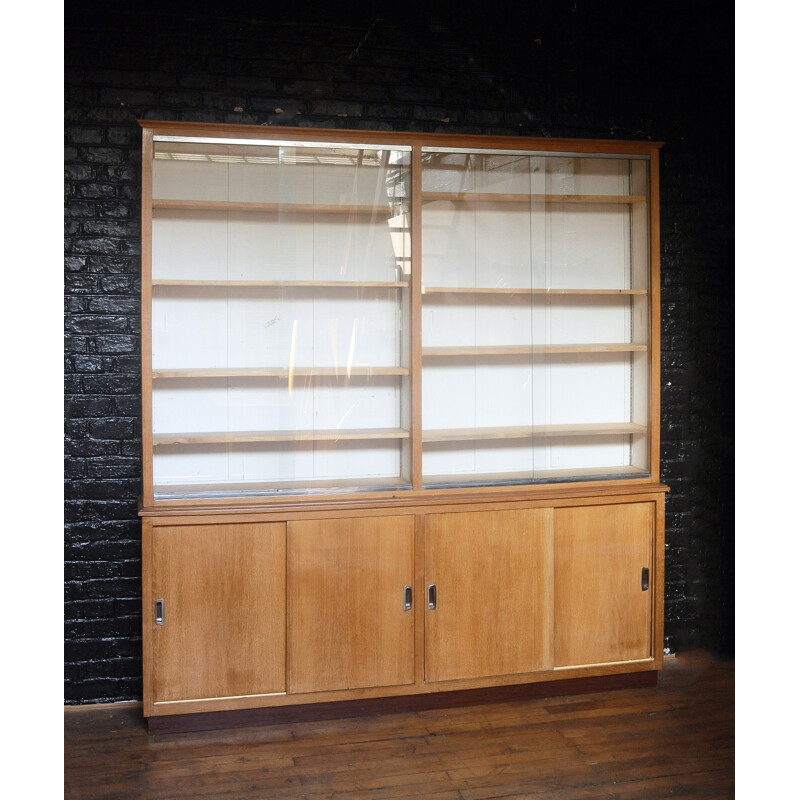 Large oak bookcase with a display - 1950s
