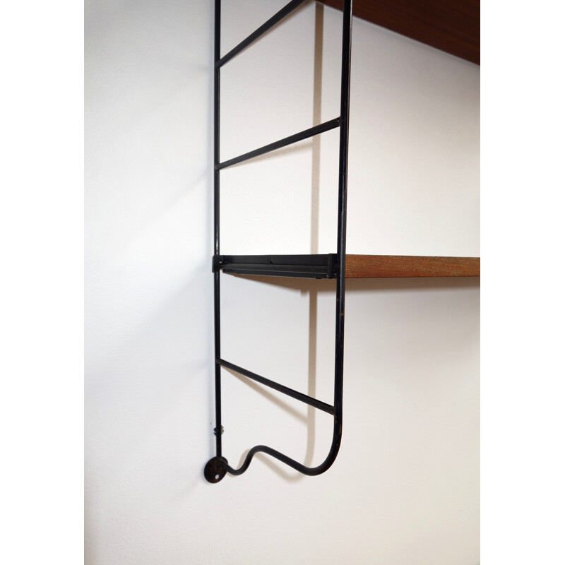 Hanging and modular shelf in teck and black painted steel - 1950s