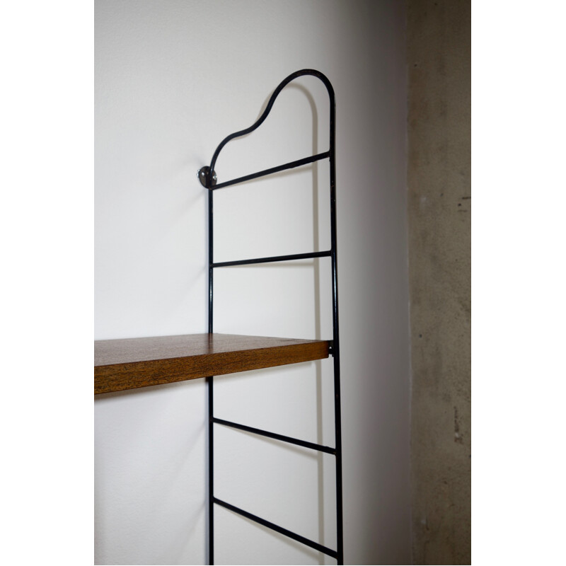 Hanging and modular shelf in teck and black painted steel - 1950s