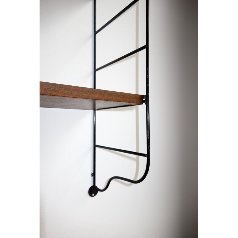 Hanging and modular shelf in teck and black painted steel - 1950s