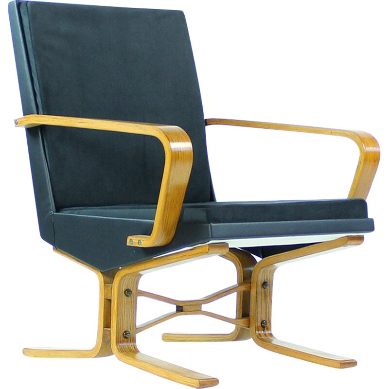 Pair of black wooden armchairs - 1960s