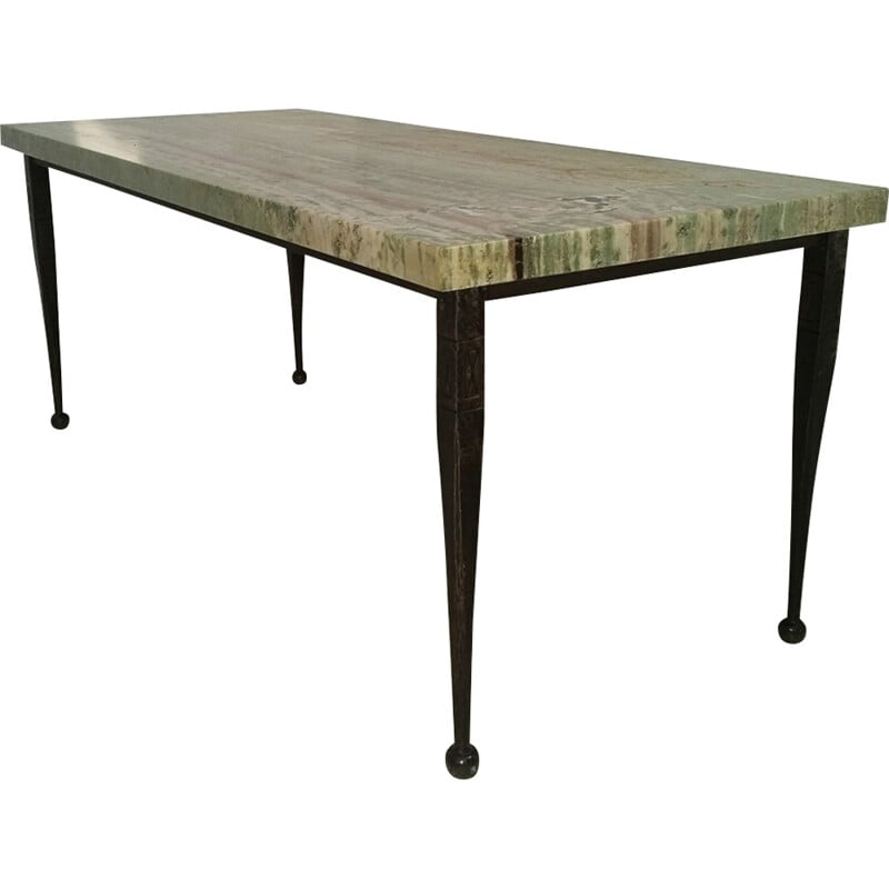 Mid-century green coffee table with onice smeraldo on top - 1950s