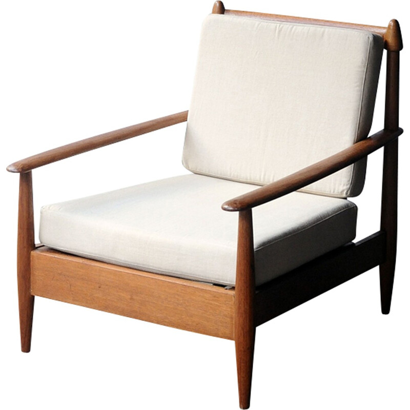 Teak armchair with a beige fabric - 1960s