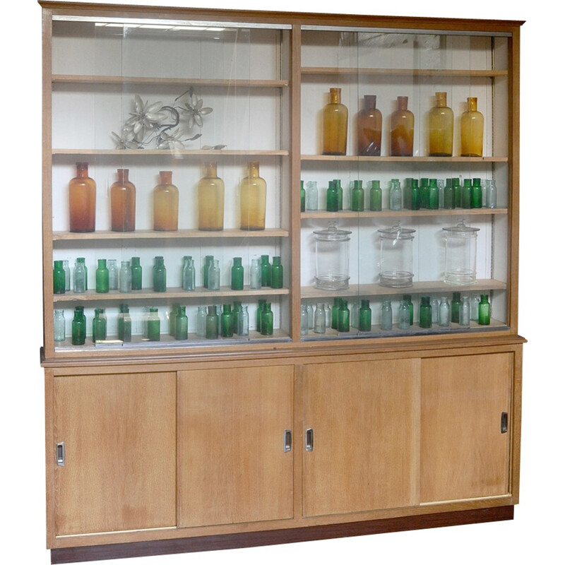 Large oak bookcase with a display - 1950s