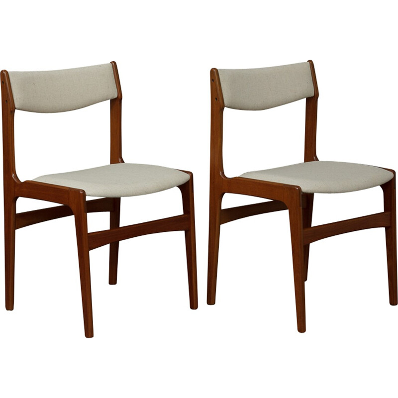 Pair of Danish teak chairs with linen upholstery - 1970s