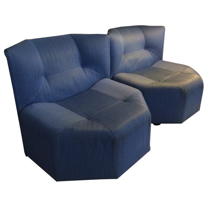 Pair of blue "Octa" low chairs, Bernard GOVIN - 1980s