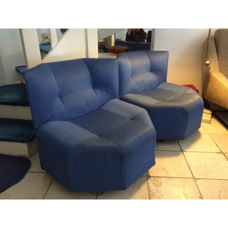 Pair of blue "Octa" low chairs, Bernard GOVIN - 1980s