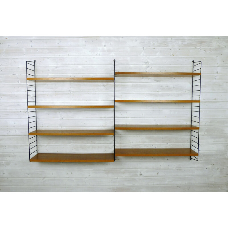 Swedish shelving unit with eight teak shelves by Nisse Strinning for String - 1950s