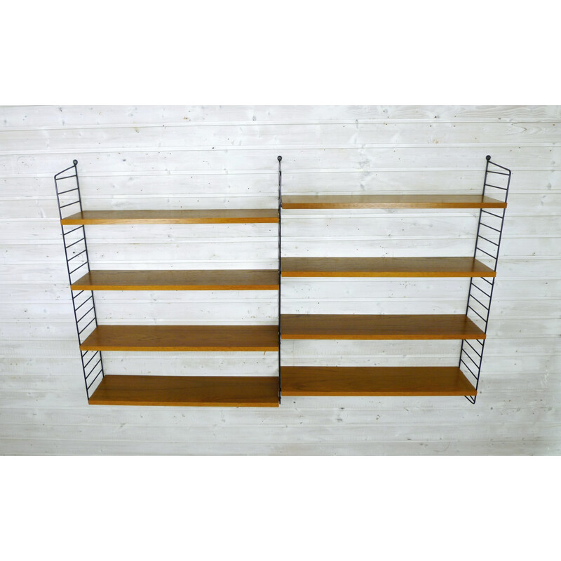 Swedish shelving unit with eight teak shelves by Nisse Strinning for String - 1950s