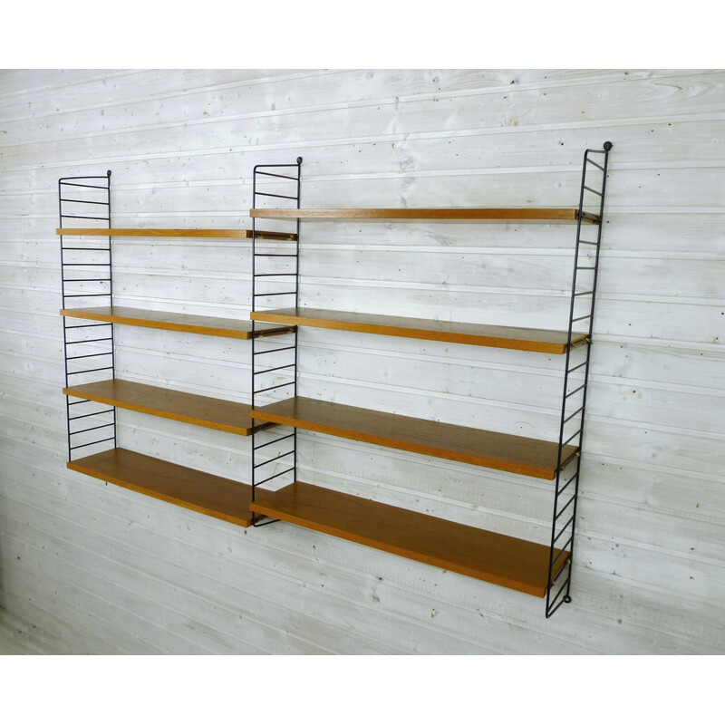 Swedish shelving unit with eight teak shelves by Nisse Strinning for String - 1950s