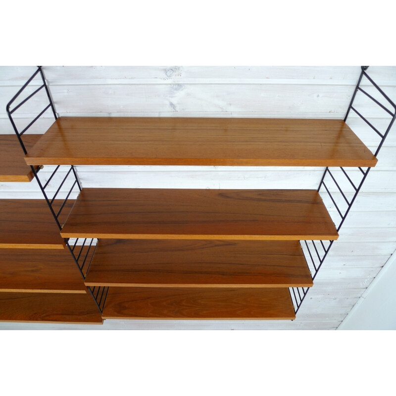 Swedish shelving unit with eight teak shelves by Nisse Strinning for String - 1950s
