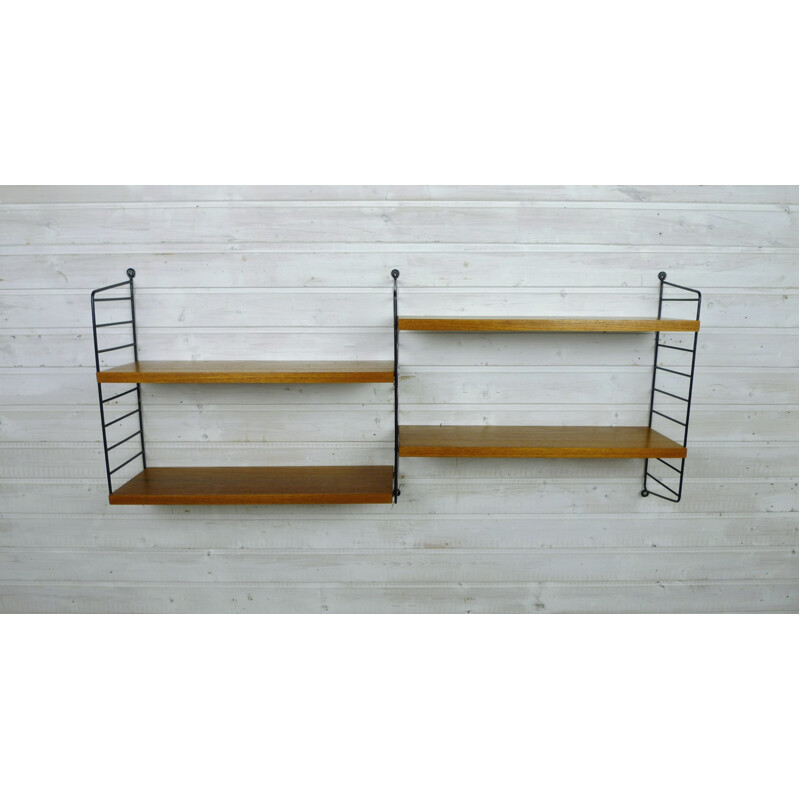 Swedish shelving unit with four teak shelves by Nisse Strinning for String - 1950s