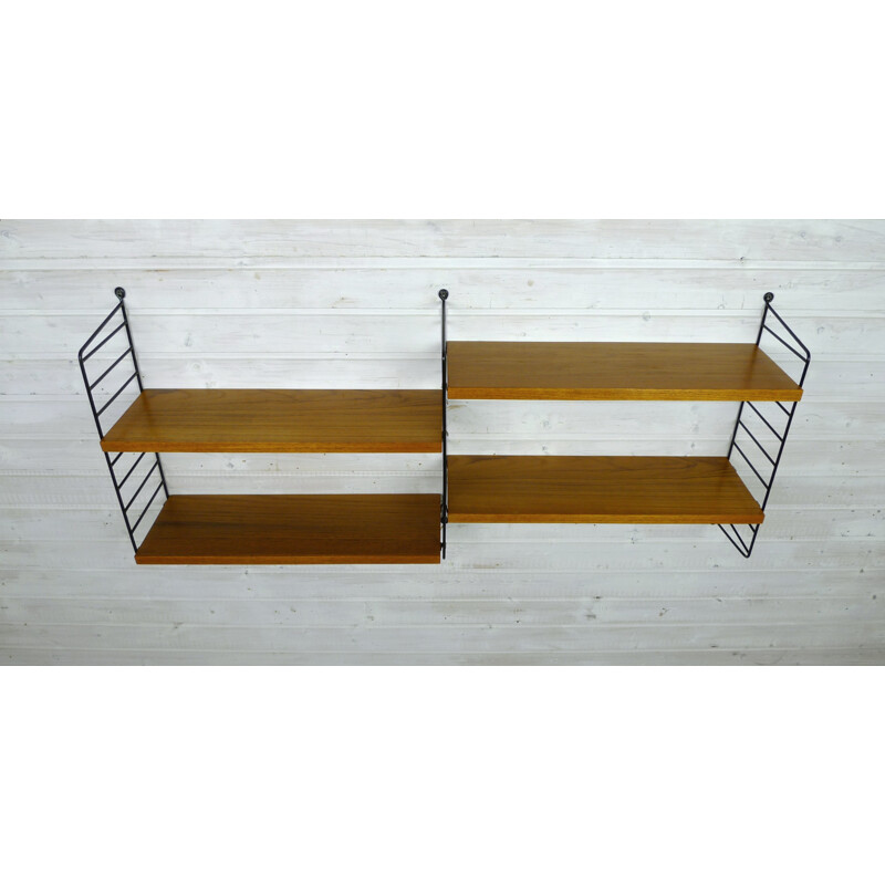 Swedish shelving unit with four teak shelves by Nisse Strinning for String - 1950s