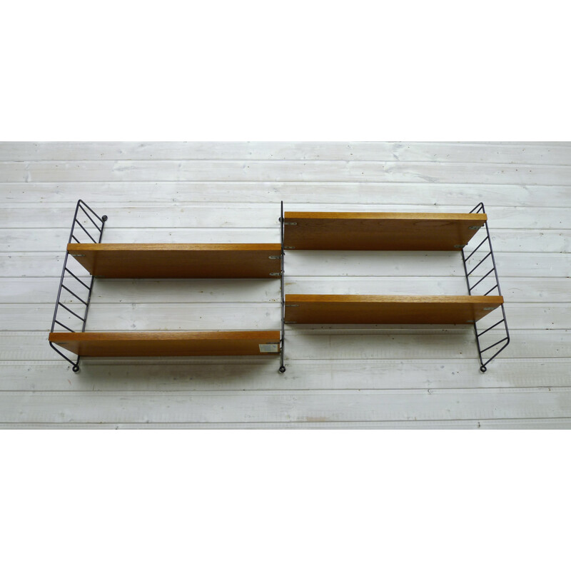 Swedish shelving unit with four teak shelves by Nisse Strinning for String - 1950s