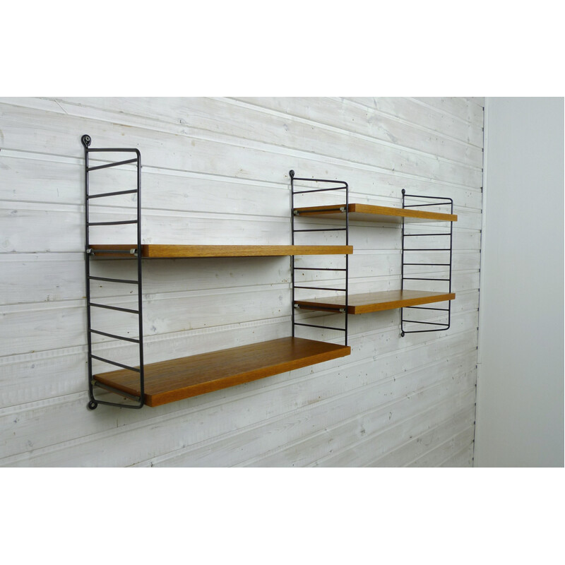 Swedish shelving unit with four teak shelves by Nisse Strinning for String - 1950s