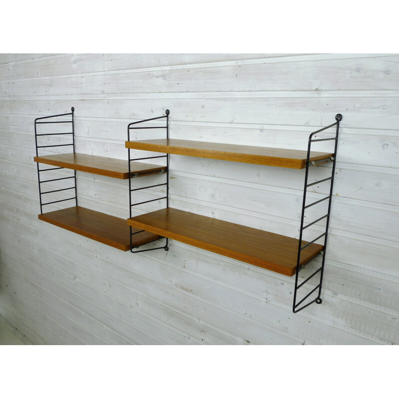 Swedish shelving unit with four teak shelves by Nisse Strinning for String - 1950s