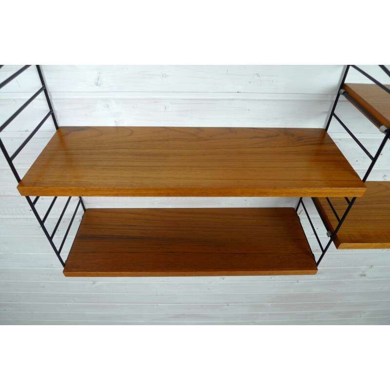 Swedish shelving unit with four teak shelves by Nisse Strinning for String - 1950s