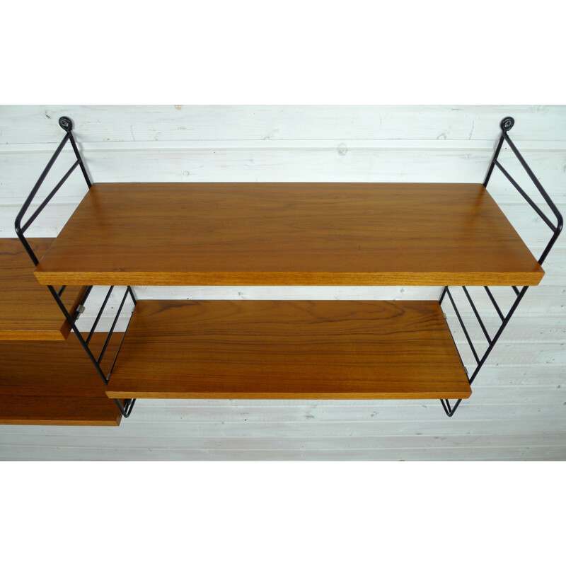 Swedish shelving unit with four teak shelves by Nisse Strinning for String - 1950s