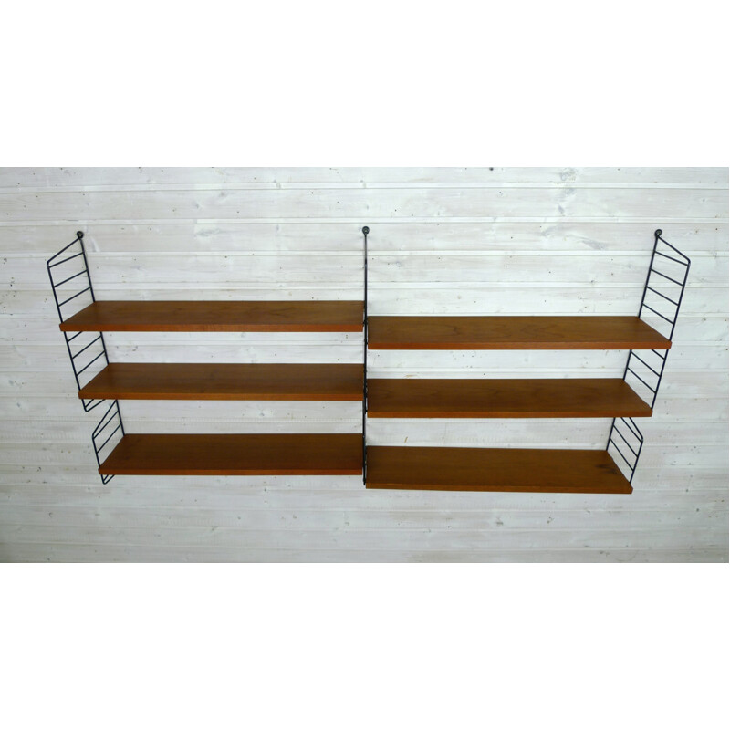 Shelving unit with six teak shelves by Nisse Strinning for String - 1950s