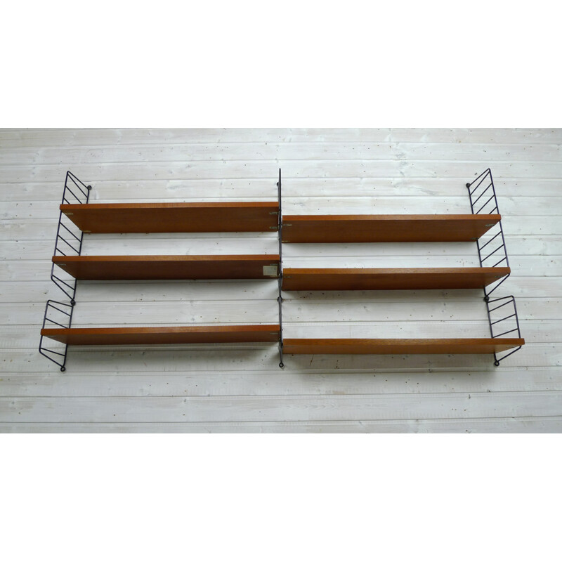 Shelving unit with six teak shelves by Nisse Strinning for String - 1950s