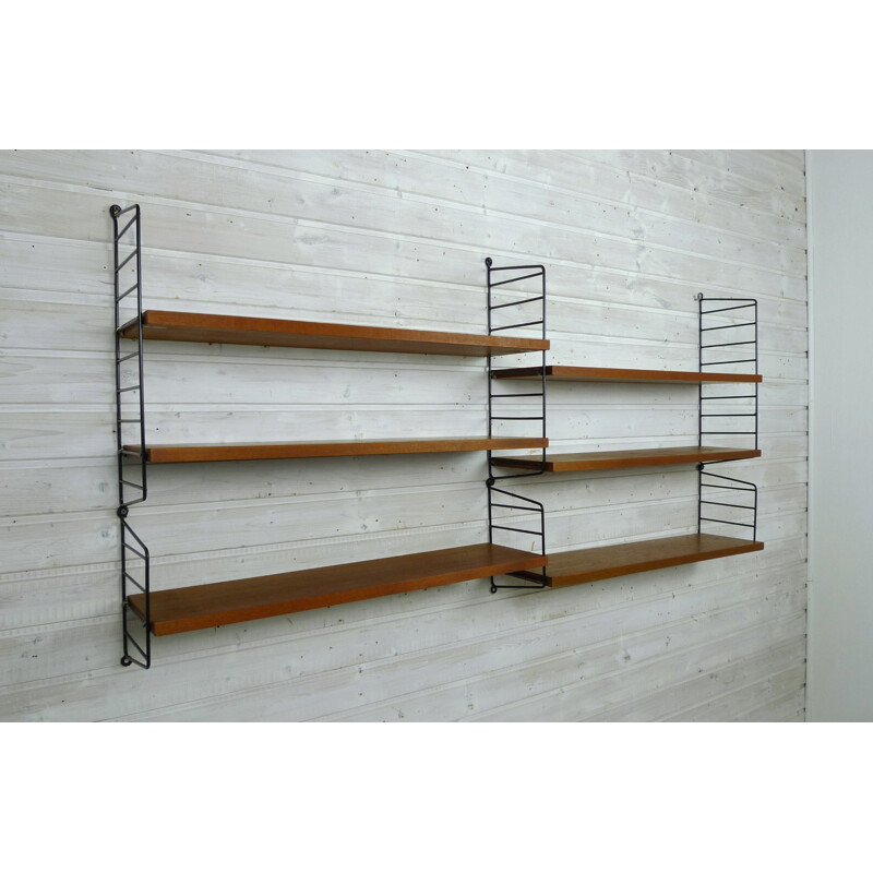 Shelving unit with six teak shelves by Nisse Strinning for String - 1950s