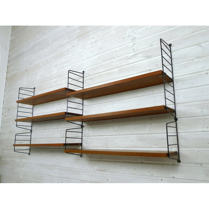 Shelving unit with six teak shelves by Nisse Strinning for String - 1950s