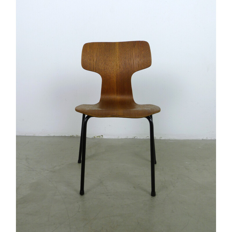 Chaise marron en teck et en métal d'Arne Jacobsen pour Fritz Hansen - 1960
