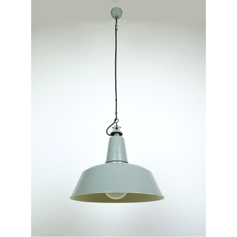 Light grey metal and ceramics hanging lamp - 1950s