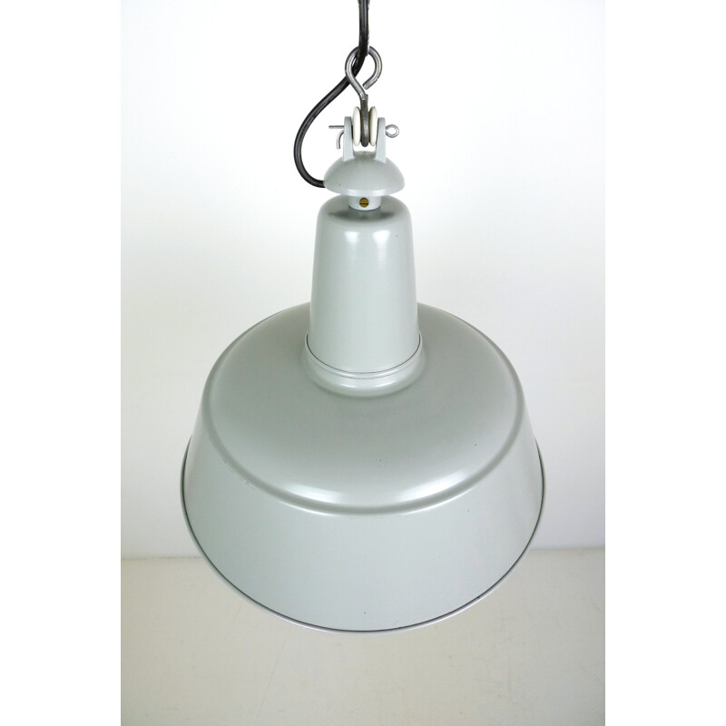 Light grey metal and ceramics hanging lamp - 1950s