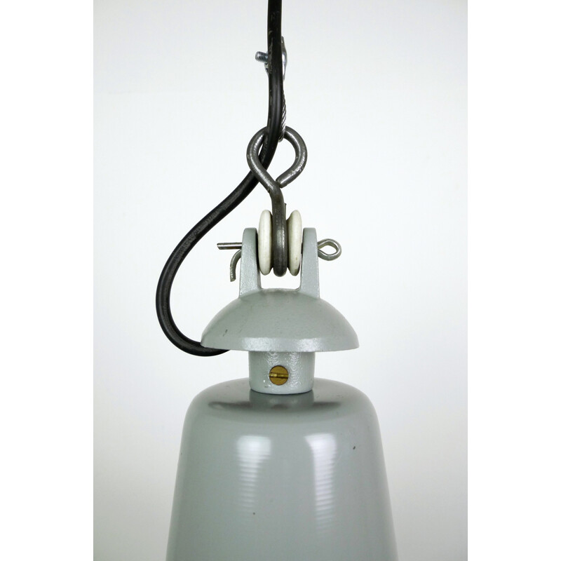 Light grey metal and ceramics hanging lamp - 1950s