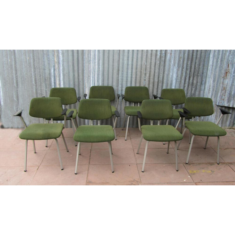 Set of 8 green chairs, Friso KRAMER - 1970s