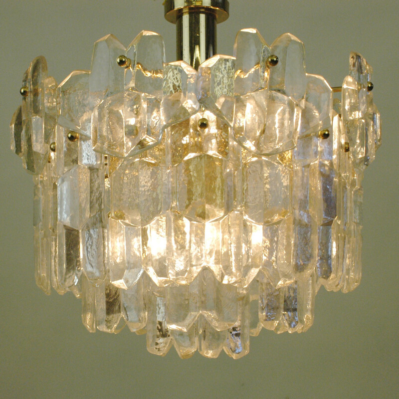  Glass and Brass Chandelier by J. T. Kalmar - 1960s