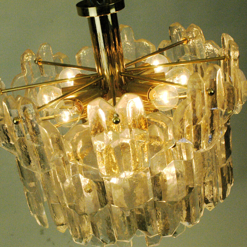  Glass and Brass Chandelier by J. T. Kalmar - 1960s