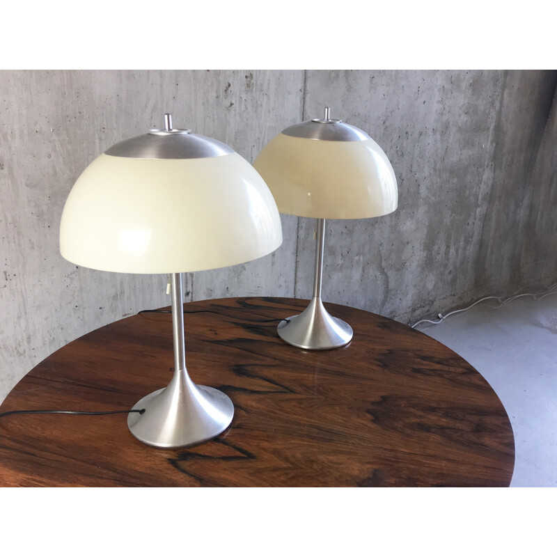 Pair of modern brushed chrome table lamps - 1960s