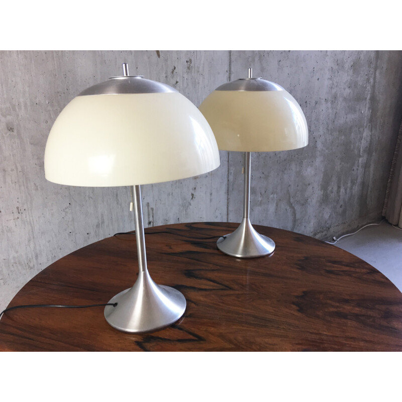 Pair of modern brushed chrome table lamps - 1960s