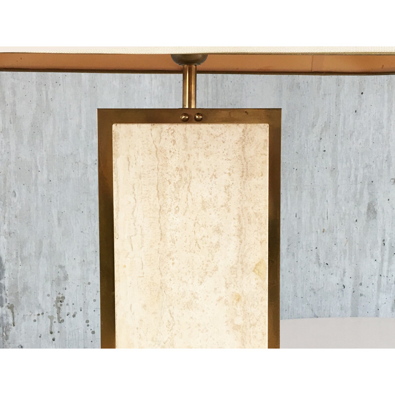 Pair of Belgian travertine and marble lamps by Camille Breesch with original shades - 1970s