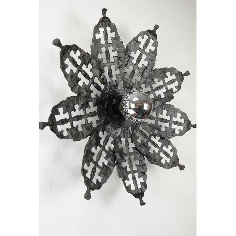 Flower-shaped mid century black wall lamp - 1960s