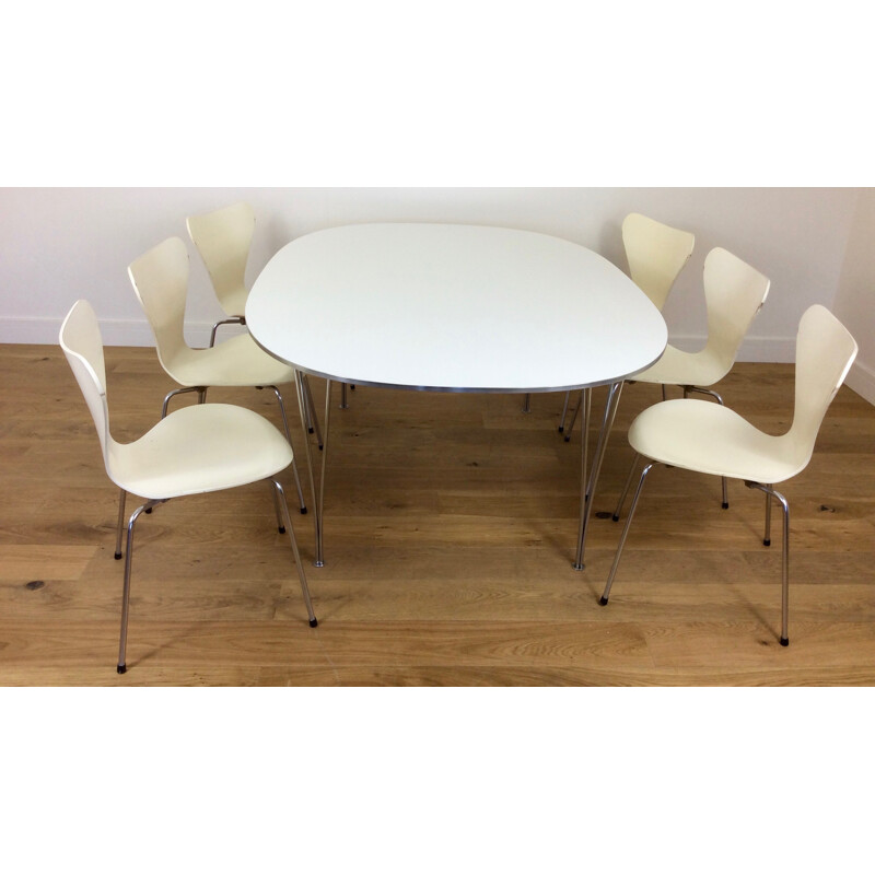 Set of dining table by Hein and Mathsson with six chairs by Arne Jacobsen for Fritz Hansen - 1970s