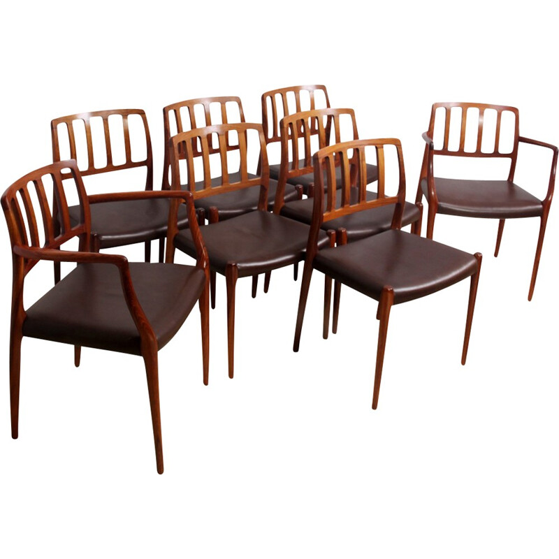 Suite de 8 chaises à repas en palissandre, Nils Moller - 1960