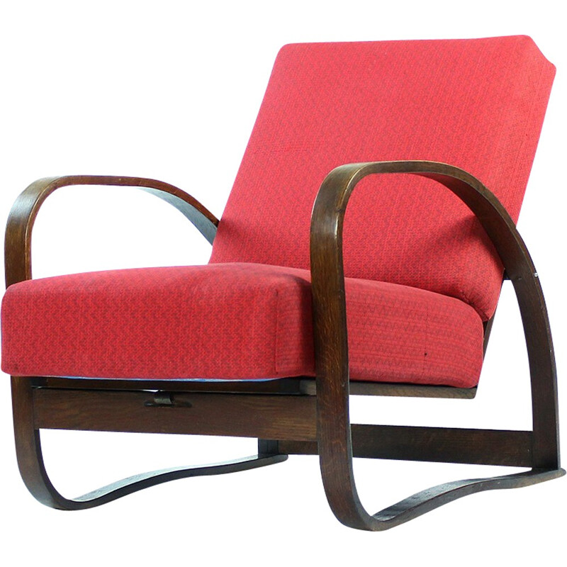 Paire de fauteuils H70 rouges de Jindrich Halabala - 1930