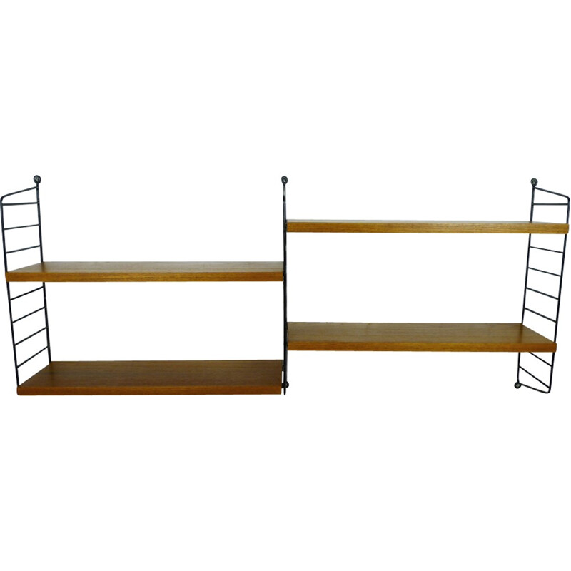 Swedish shelving unit with four teak shelves by Nisse Strinning for String - 1950s