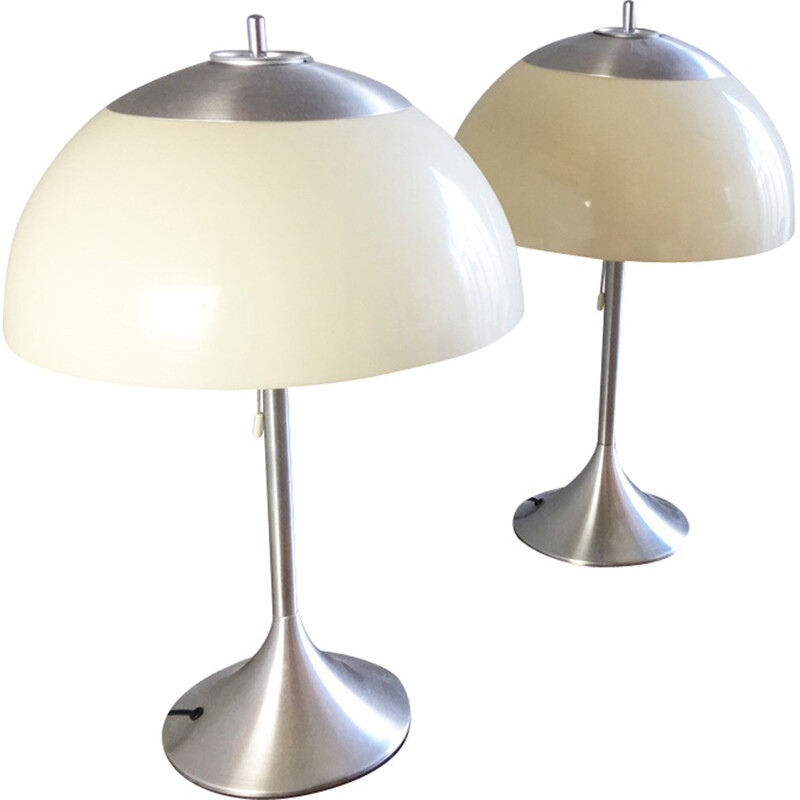 Pair of modern brushed chrome table lamps - 1960s