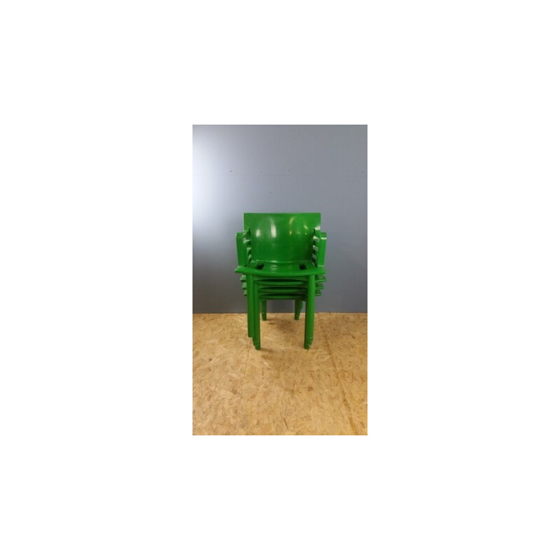 Set of 4 green chairs by Anna Castelli Ferrieri for Kartell - 1980s 