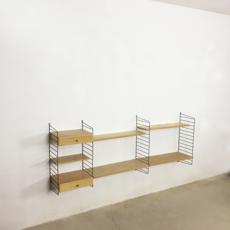 Wall shelving system in ashwood by Nisse Strinning for String - 1970s
