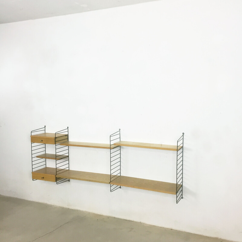 Wall shelving system in ashwood by Nisse Strinning for String - 1970s