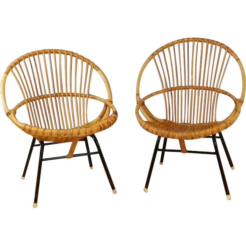 Ensemble de deux chaises en rotin produites par Rohe Noordwolde - 1960