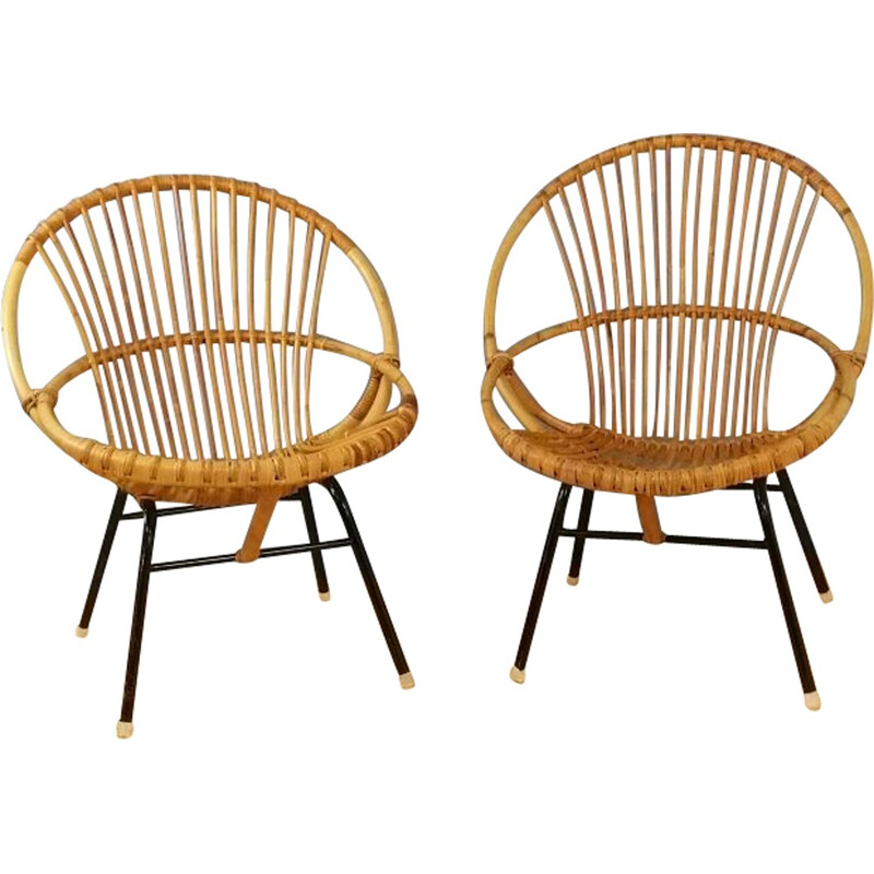 Set of 2 rattan chairs produced by Rohe Noordwolde - 1960s