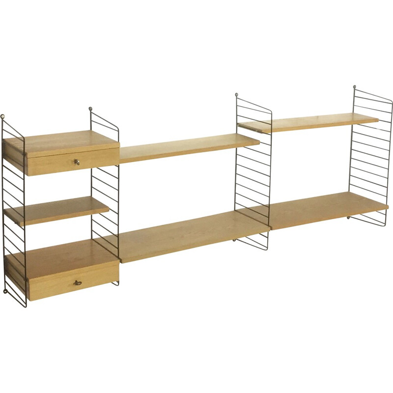 Wall shelving system in ashwood by Nisse Strinning for String - 1970s