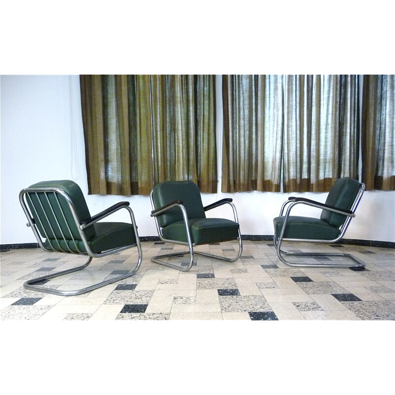 Set of 3 German steel-tube armchairs - 1930s