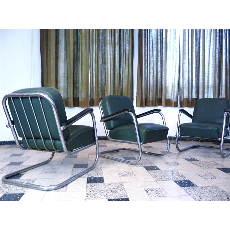 Set van 3 Duitse buisvormige stalen fauteuils - 1930